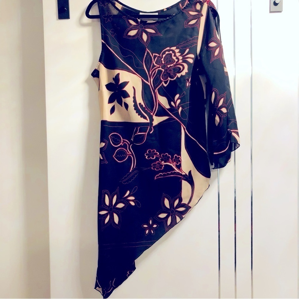 💜Two Roads Large (14-16) Unique Asymmetrical Floral Tunic Top